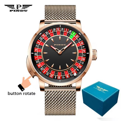 INDU New Watches Euroean Button Roulette Fun Game Sahire Glass NH35A Mechanical Watch Diamond Dial Leather Men'S Watch 6628