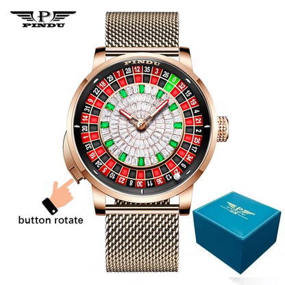 INDU New Watches Euroean Button Roulette Fun Game Sahire Glass NH35A Mechanical Watch Diamond Dial Leather Men'S Watch 6628