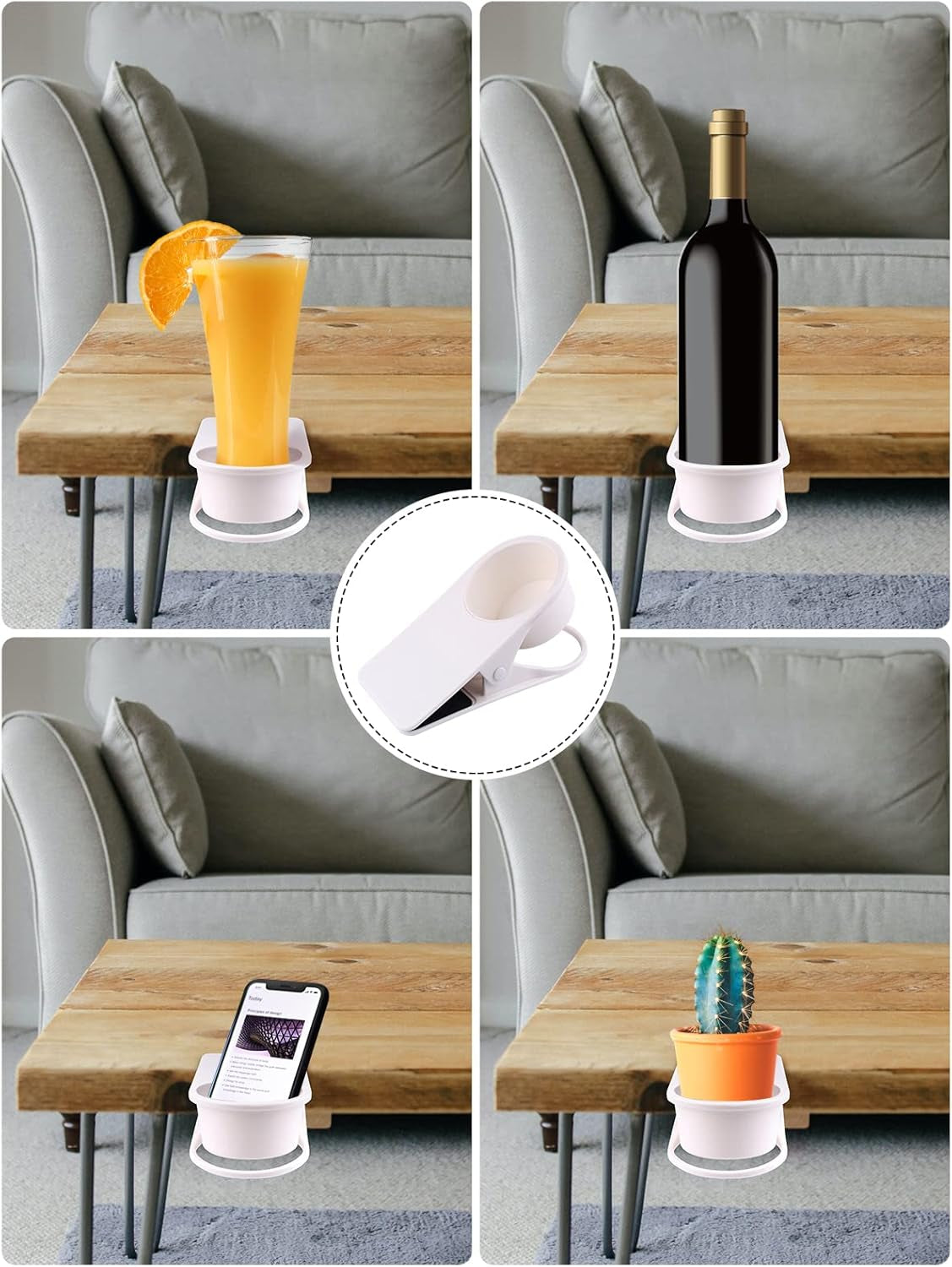 Drinking Cup Holder Clip- Chair and Table Bottle Cup Stand DIY Glass Clamp Storage Saucer Clip Water Coffee Mug Holder Saucer Clip Design for Home & Office, White